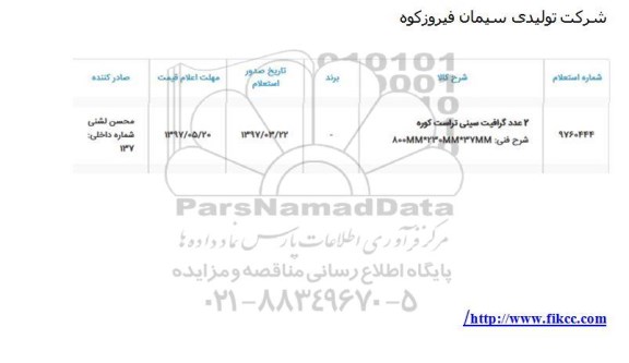 استعلام , استعلام ​2 عدد گرافیت سینی تراست کوره 