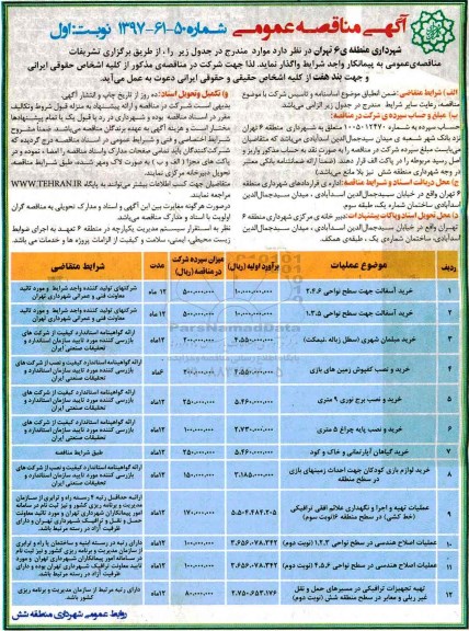 آگهی مناقصه عمومی, مناقصه​ ​خرید آسفالت جهت سطح نواحی 2،4،6 ....