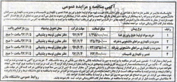 آگهی مناقصه و مزایده عمومی,مزایده اجاره غذاخوری های دانشگاه