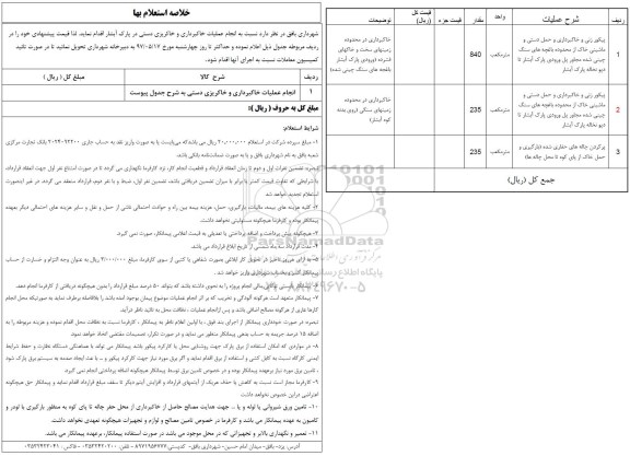 استعلام انجام عملیات خاکبرداری و خاکریزی دستی در پارک ...