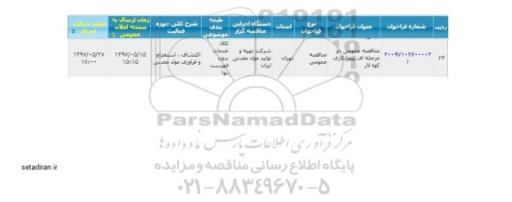 مناقصه عمومی, مناقصه پیمانکاری کوه ...