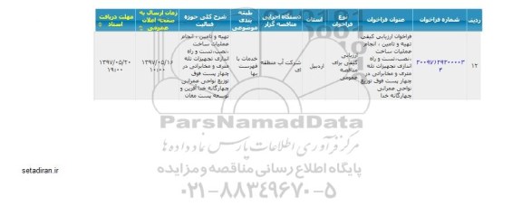 ارزیابی کیفی, فراخوان ارزیابی کیفی تهیه و تامین، انجام عملیات ساخت، نصب، تست و راه اندازی ...