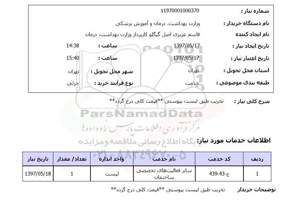 استعلام سایر فعالیت های تخصصی ساختمان