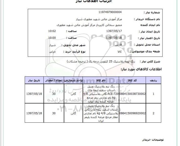 استعلام, استعلام رنگ نیمه پلاستیک 25 کیلویی ..