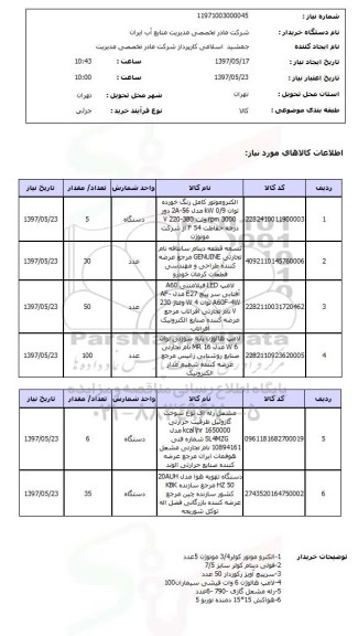 استعلام, استعلام الکتروموتور کامل - تسمه قطعه دینام و ...