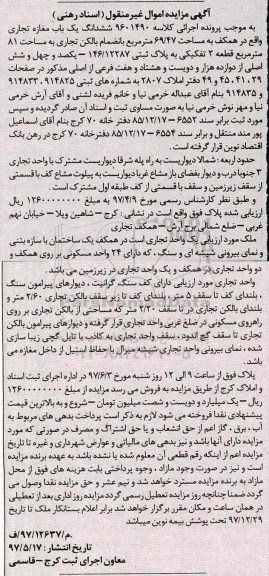 مزایده, مزایده ششدانگ مغازه تجاری مساحت 69.47متر