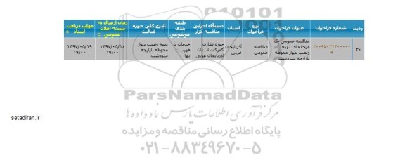فراخوان مناقصه عمومی, مناقصه عمومی یک مرحله ای تهیه و نصب دیوار محوطه بازارچه