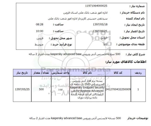 استعلام , استعلام 500 نسخه لایسنس انتی ویروس