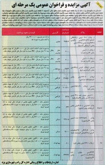 اگهی مزایده , مزایده واگذاری قطعه زمین 