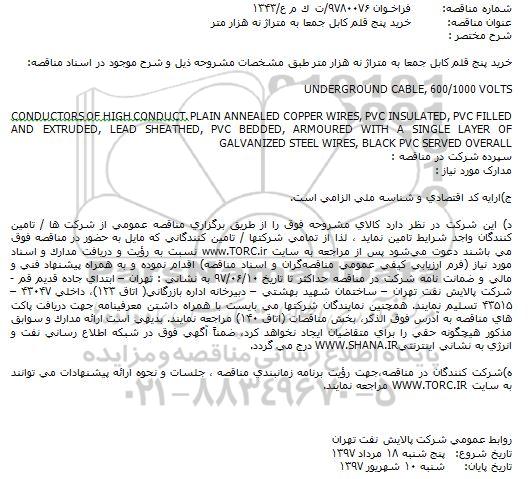 فراخوان خرید پنج قلم کابل