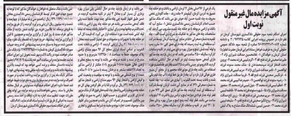 مزایده,مزایده ششدانگ ملک مشاع به پلاک ثبتی یک فرعی بخش 4 کرمان