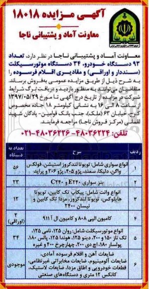 مزایده,مزایده 93 دستگاه خودرو، 34 دستگاه موتور سیکلت