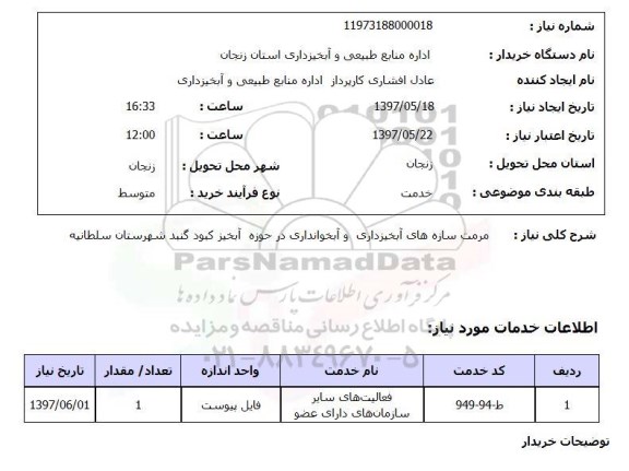 استعلام, مرمت سازه های آبخیزداری و آبخونداری در حوزه آبخیز ..