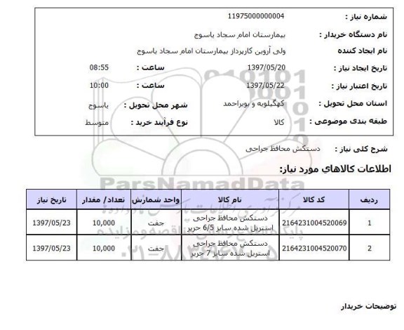 استعلام, دستکش محافظ جراحی