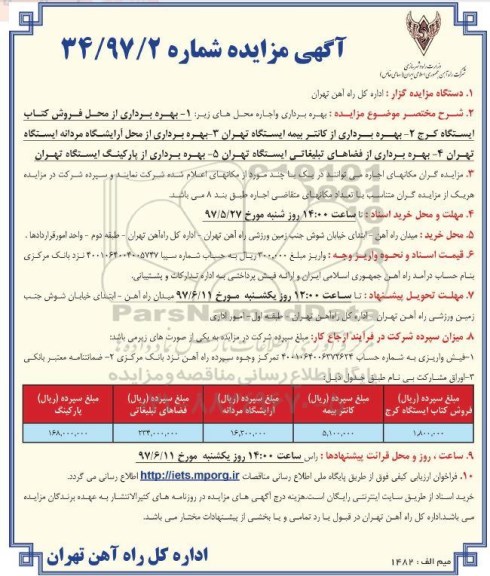 آگهی مزایده,مزایده بهره برداری از محل فروش کتاب
