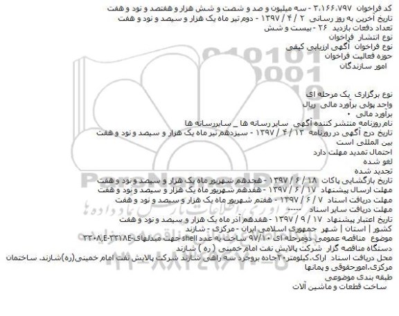 مناقصه، مناقصه ساخت یک عدد SHELL جهت مبدلها