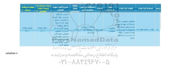 مناقصه, مناقصه تهیه و نصب دیزل ژنراتور اضطراری و  تجهیزات جانبی 