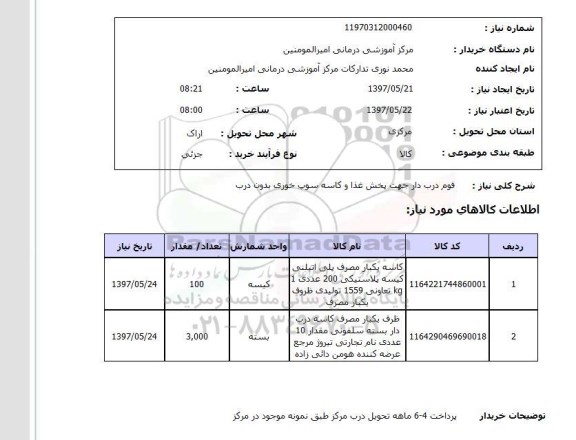 استعلام , استعلام فوم درب دار جهت پخش غذا ...