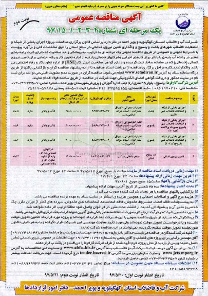 مناقصه , مناقصه اجرای بخشی از شبکه و انشعابات فاضلاب- نوبت  دوم 