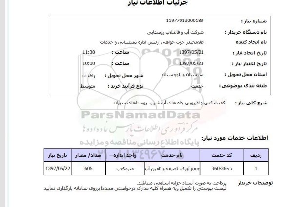 استعلام, استعلام کف شکنی و لایروبی چاه های آب شرب...