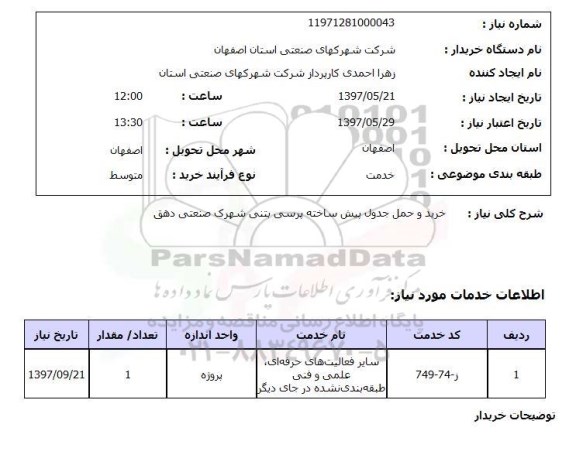 استعلام, خرید و حمل جدول پیش ساخته پرسی بتنی 