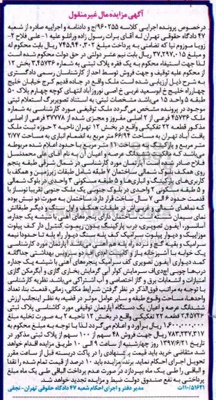 مزایده,مزایده ملک مساحت 66/94 مترمربع