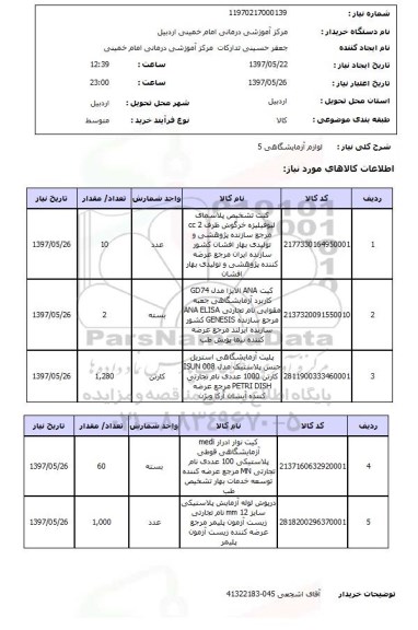 استعلام,استعلام لوازم آزمایشگاهی