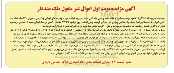 مزایده ,مزایده 10.71 شعیر از 96 شعیر مشاع ششدانگ آپارتمان
