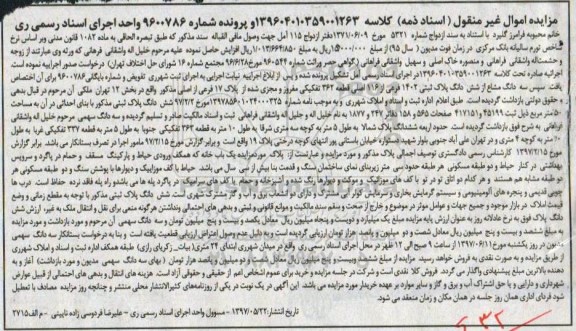 مزایده ,مزایده سه دانگ مشاع از ششدانگ پلاک ثبتی 1402 فرعی با قدمت بیش از 30 سال