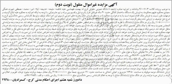 مزایده,مزایده یک دستگاه ساختمان کلنگی حدود سی ساله مساحت 173.40متر