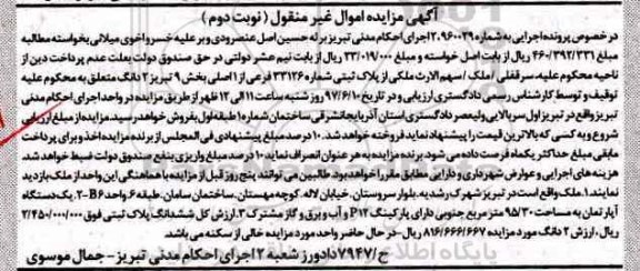 مزایده,مزایده آپارتمان مساحت 95.30متر نوبت دوم