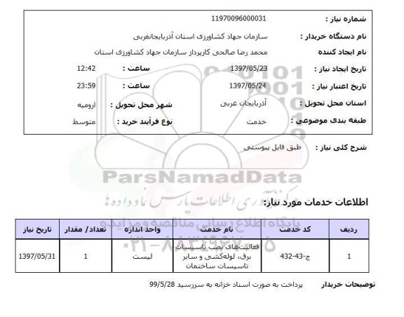 استعلام , استعلام ​فعالیت های نصب تاسیسات برق، لوله کشی و سایر تاسیسات ساختمان