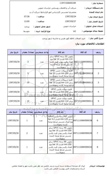 استعلام , استعلام  خرید اتصالات upvc کویر  ..