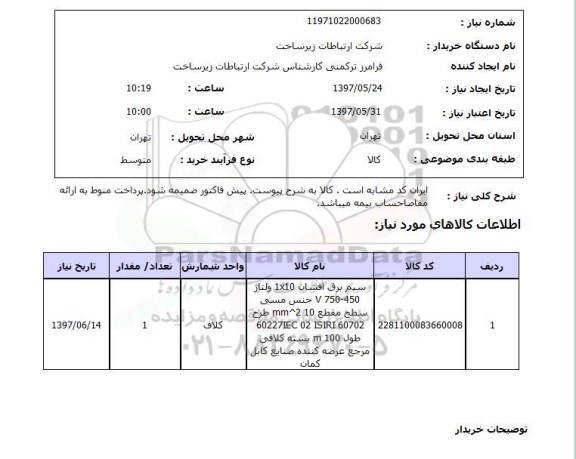 استعلام,استعلام سیم برق افشان 