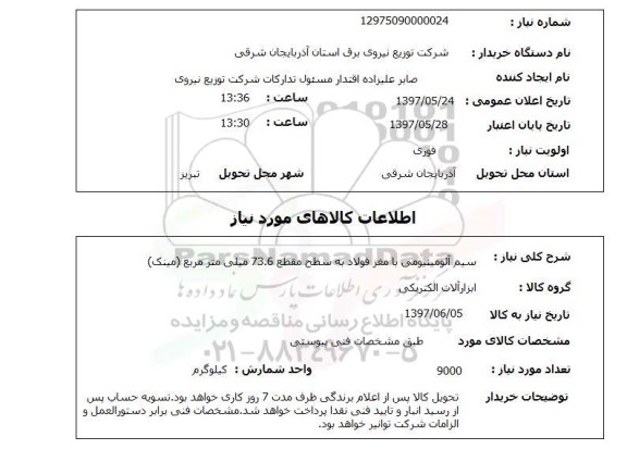 استعلام, سیم آلومینیومی با مغز فولاد
