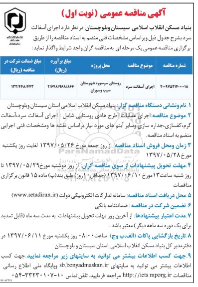 آگهی مناقصه , مناقصه اجرای آسفالت سرد