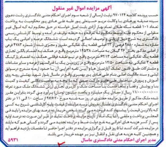 مزایده,مزایده ششدانگ مغازه قطعه 1 تفکیکی مساحت 145.38متر