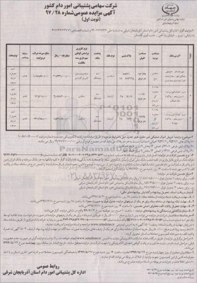 مزایده,مزایده عمومی فروش اموال تملیکی غیرمنقول کاربری مرغداری زمین گاوداری مسکونی