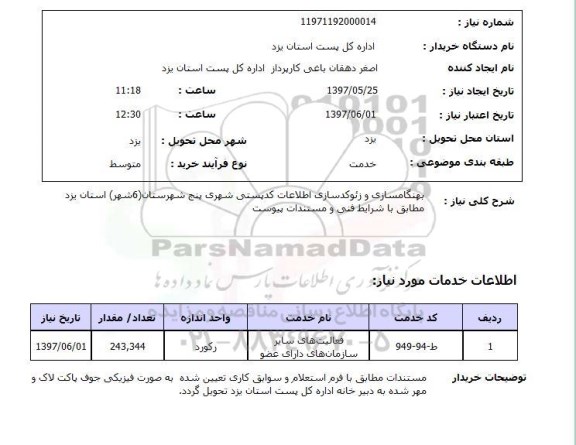 استعلام,استعلام بهنگام سازی و ژئوکدسازی اطلاعات کدپستی شهری 