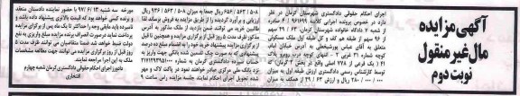 مزایده,مزایده ملک مسکونی بخش دو کرمان نوبت دوم 