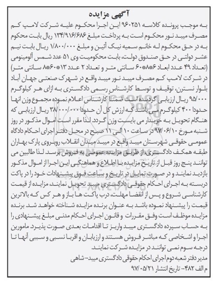 مزایده, مزایده 51 عدد شمش آلومینیوم