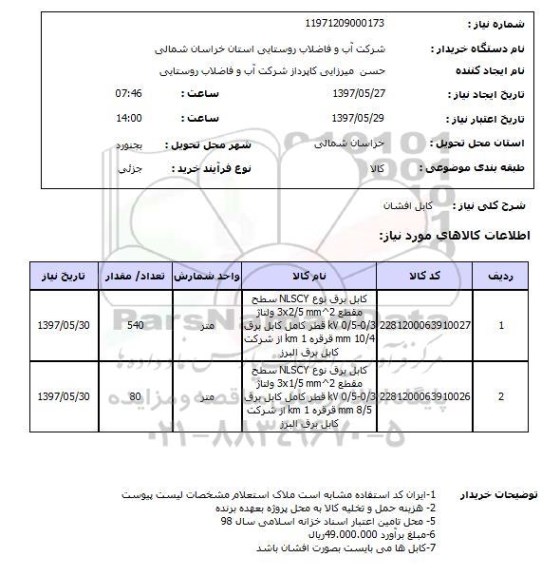 استعلام , استعلام کابل ...
