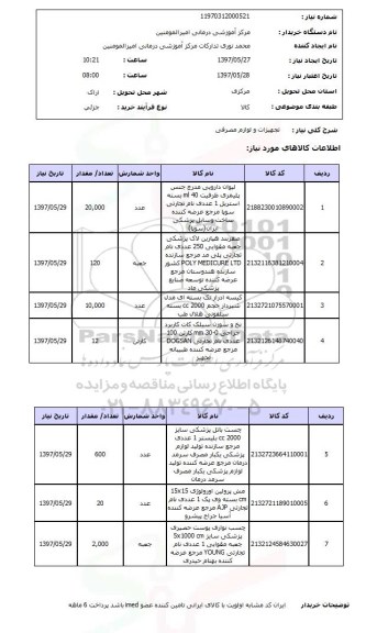 استعلام, استعلام تجهیزات و لوازم مصرفی 