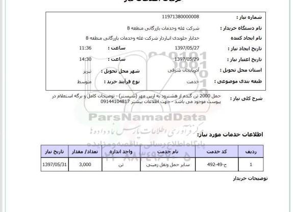 استعلام, استعلام  حمل 2000 تن گندم از هشترود  ..