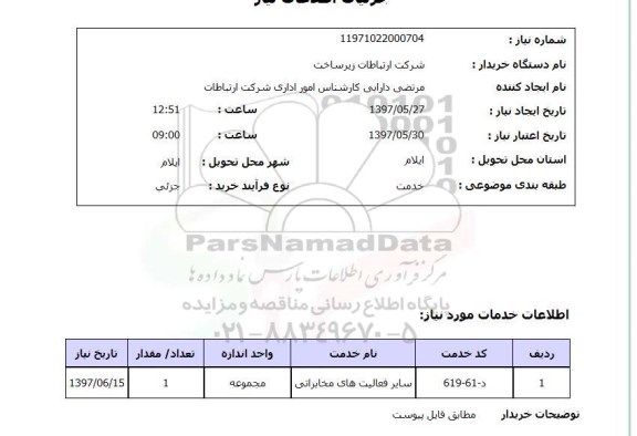 استعلام, سایر فعالیت های مخابراتی
