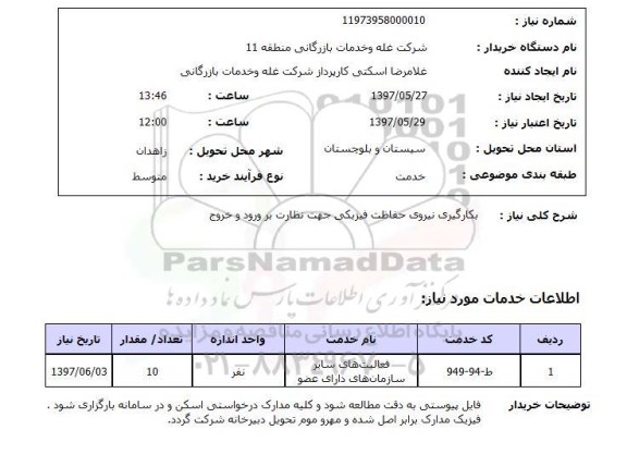 استعلام, بکارگیری نیروی حفاظت فیزیکی جهت نظارت بر ورود و خروج 