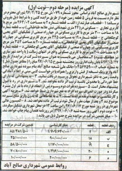 مزایده,مزایده فروش 5 قطعه زمین 