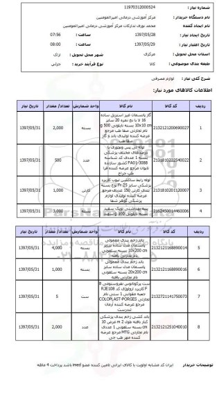 استعلام لوازم مصرفی 