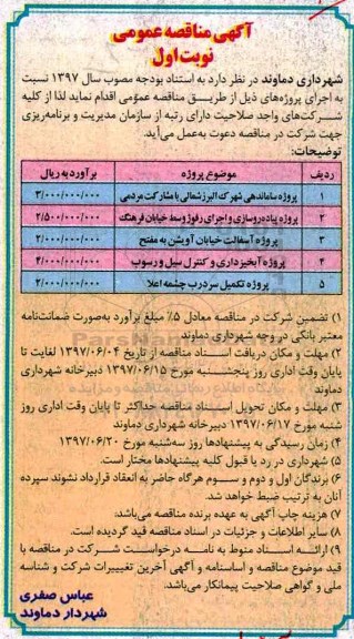 آگهی مناقصه عمومی , مناقصه پروژه ساماندهی شهرک ...