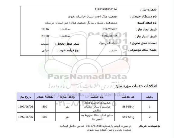 استعلام, استعلام فعالیت های تهیه غذای مراسم و سایر خدمات غذایی ...